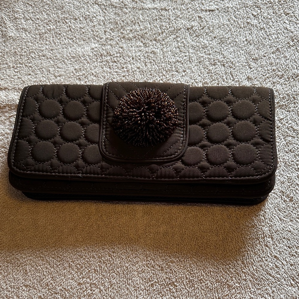 Vera Bradley Elegant Expresso Brown Microfiber Quilted Clutch Purse